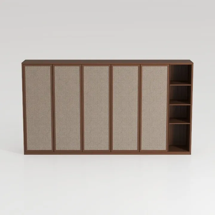 Minimalist Japandi Walnut Cane Storage Cabinet 3D Model
