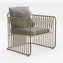 Modern Gold Metal Velvet Accent Armchair 3D Model Right 45 Degree View
