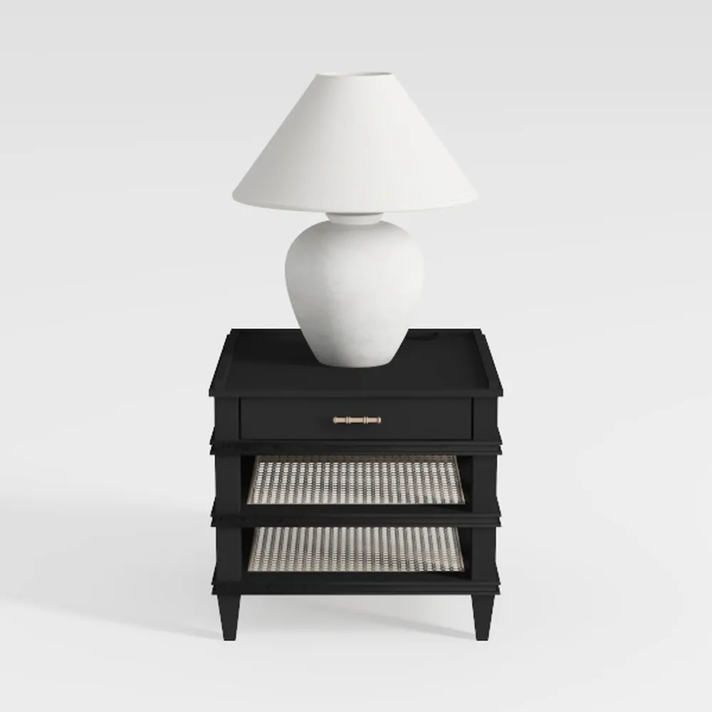 AWASEN Black Nightstand with Charging Station