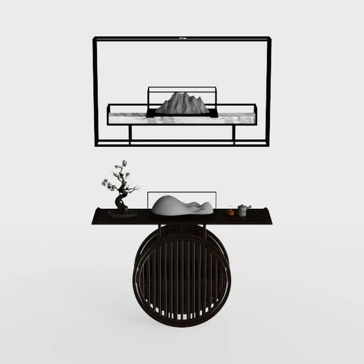 Chinese Style Solid Wood Console Table With Decorative Display Racks 3D Model