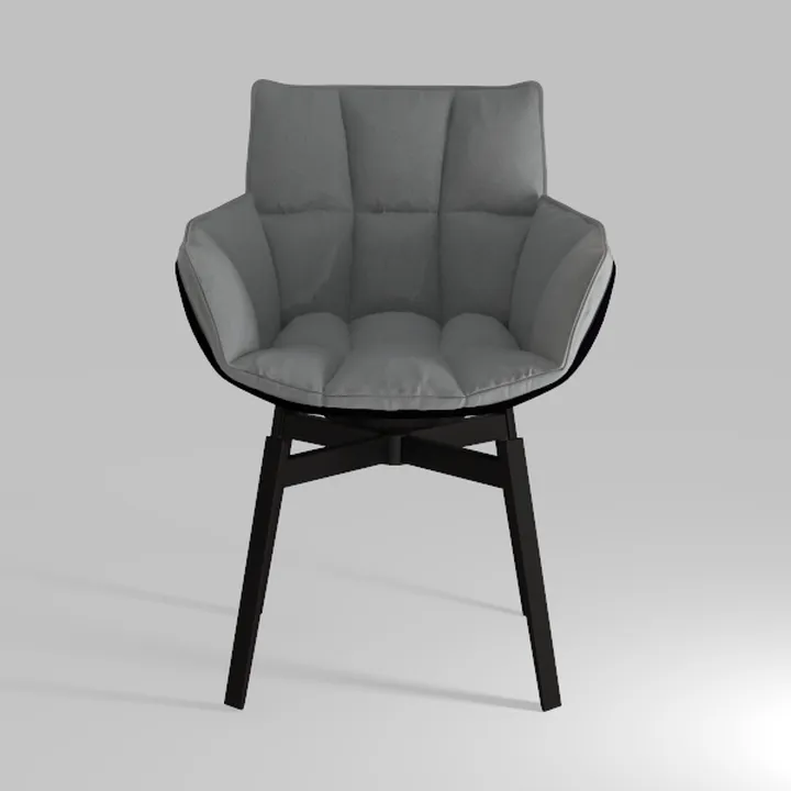 Minimalist Gray Fabric Upholstered Black Wood Armchair 3D Model