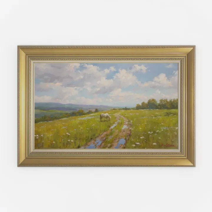 Gold Framed Vintage Landscape Oil Painting Wall Art 3D Model