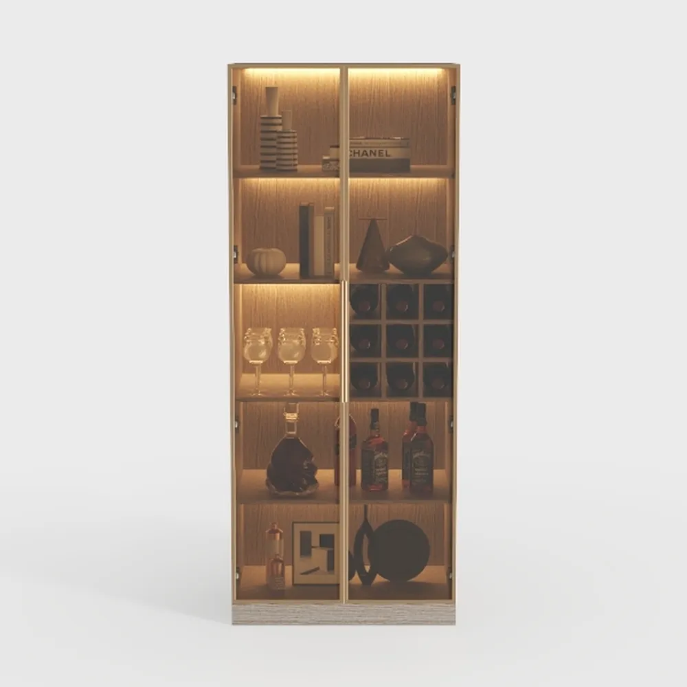Display Cabinet with Acrylic Doors, 5-Tier Bamboo