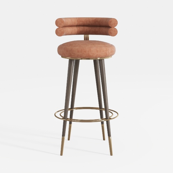 Bryn Brown Leather Bar Stool with Metal Frame