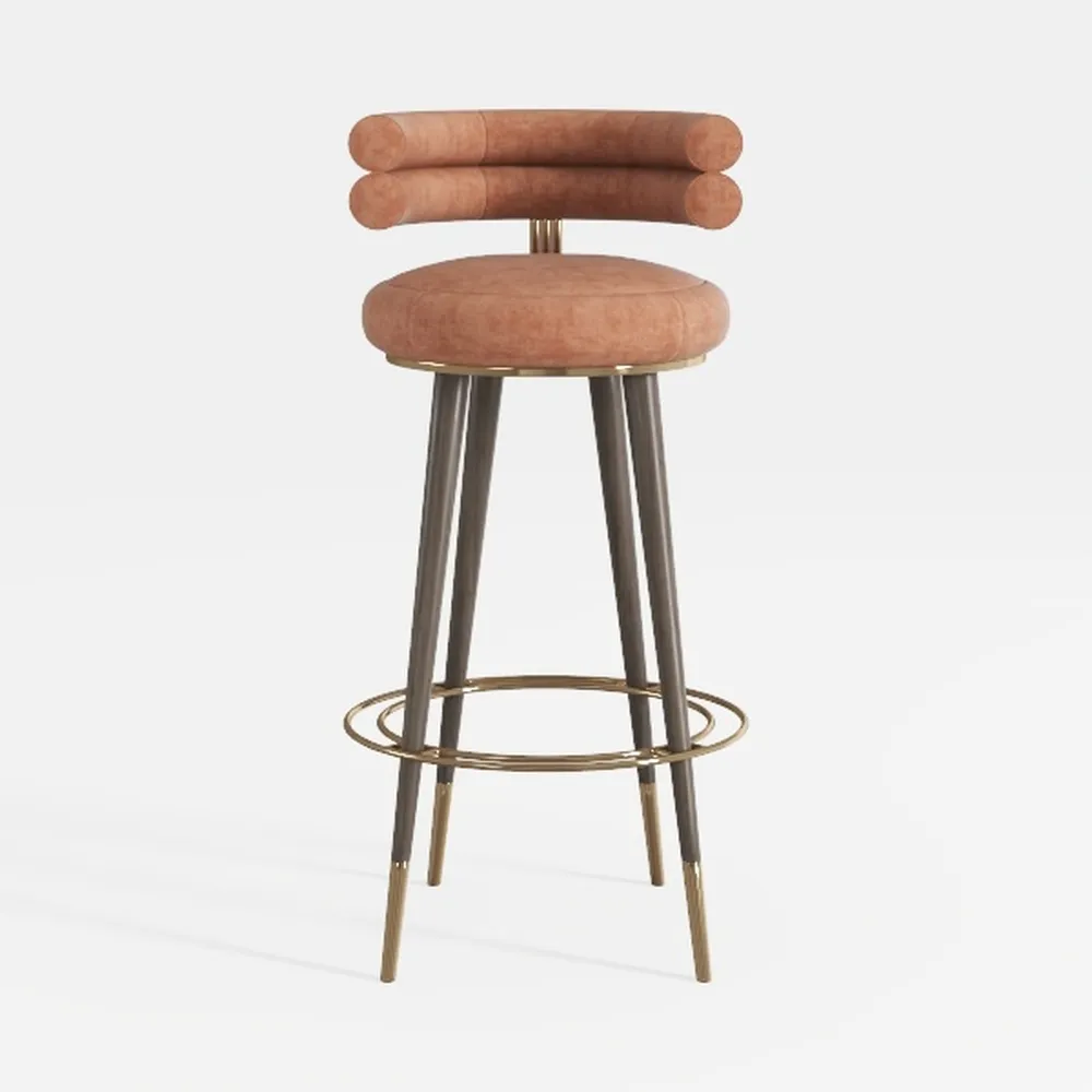 Bryn Brown Leather Bar Stool with Metal Frame