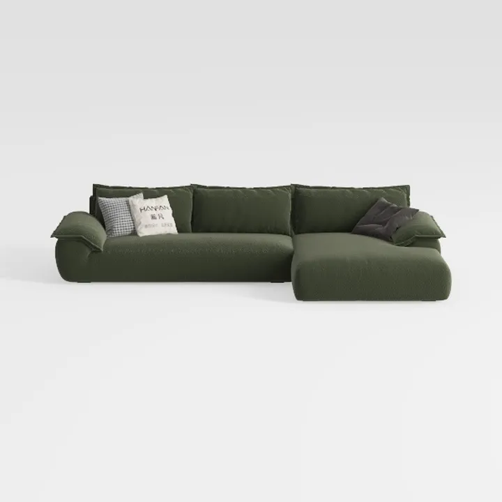 Minimalist Dark Green Fabric L Shaped Sectional Sofa 3D Model