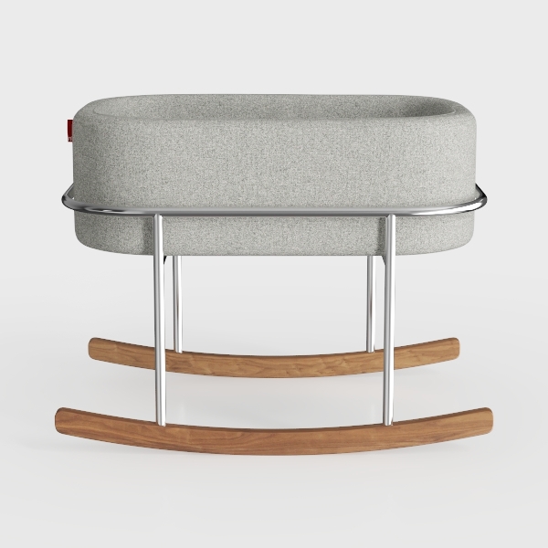 Moderna e semplice sedia a dondolo in legno massello chaise longue con tessuto goffrato grigio di alta qualità,Light