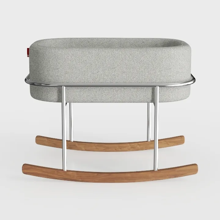 Moderna e semplice sedia a dondolo in legno massello chaise longue con tessuto goffrato grigio di alta qualità,Light