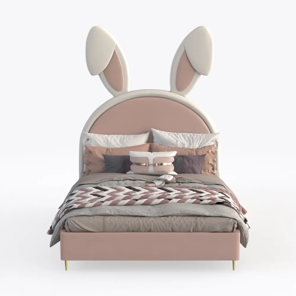 Pink Wood Frame Full Size Upholstered Leather Plat