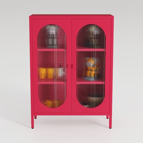 Small 2 Transparent Door Metal Storage Side Buffet