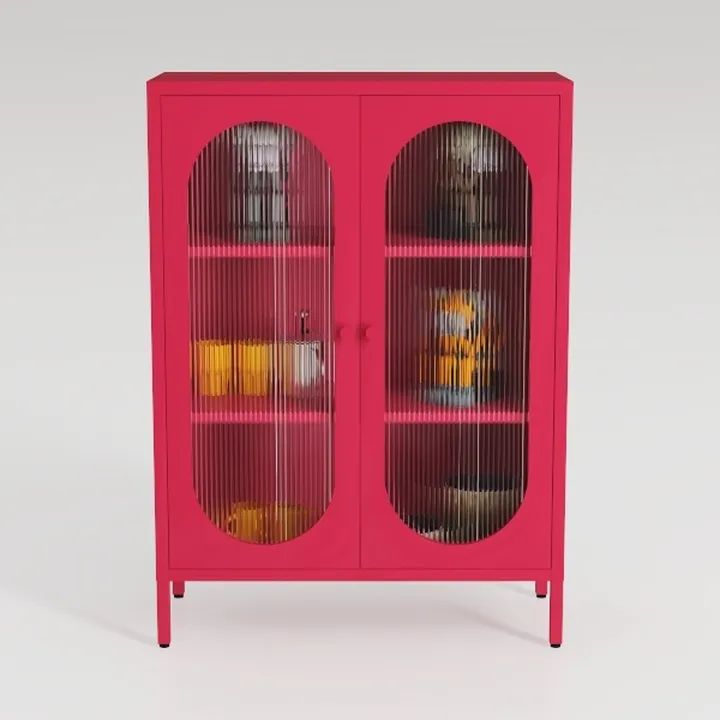 Small 2 Transparent Door Metal Storage Side Buffet