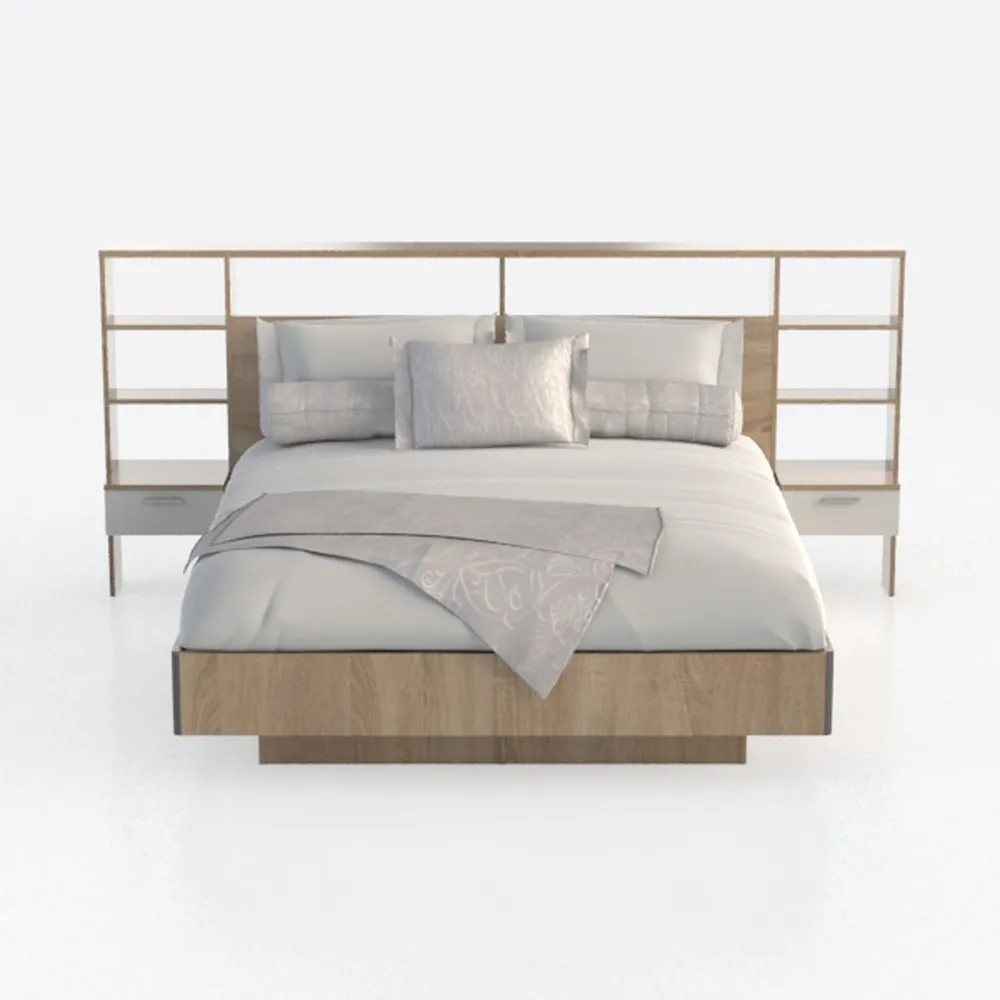 SOFTSEA Floating Bed Frame with LED Light and Book