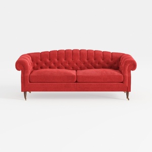 Red Velvet Tufted Chesterfield Sofa Classic Traditional Living Room Furniture 3D Model