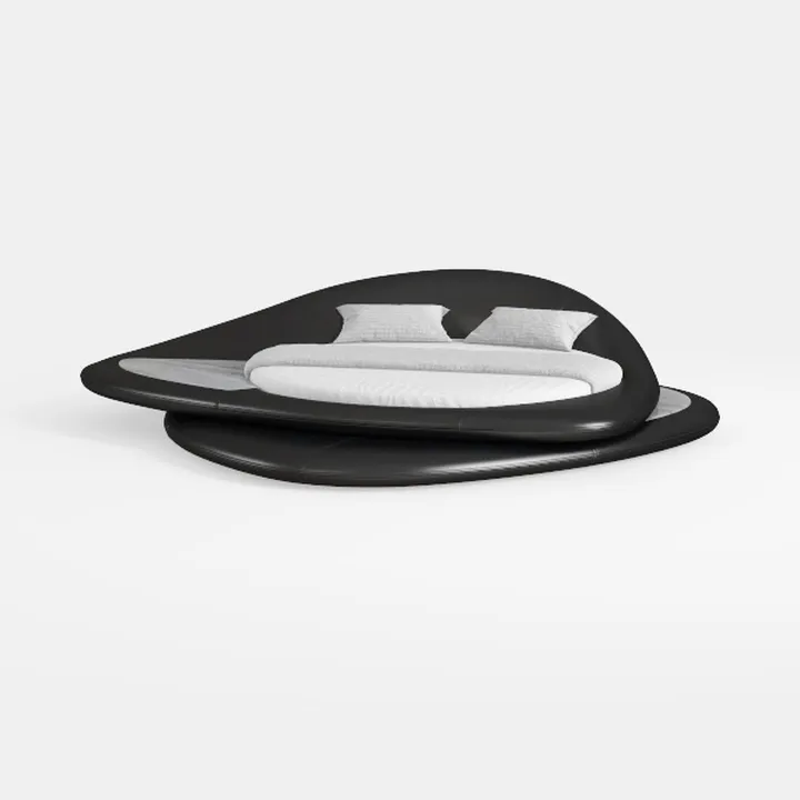 King Size Black Velvet Round Bed - Button-Tufted S