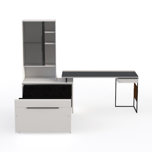 ProTuning BILLY/OXBERG/MALM/MILLBERGET scrivania e combinazione di contenitori, e sedia girevole bianco/beige