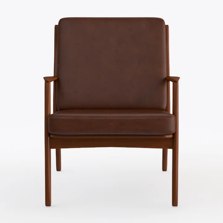 Mid-Century Leather Solid Wood Armchair 3D Model