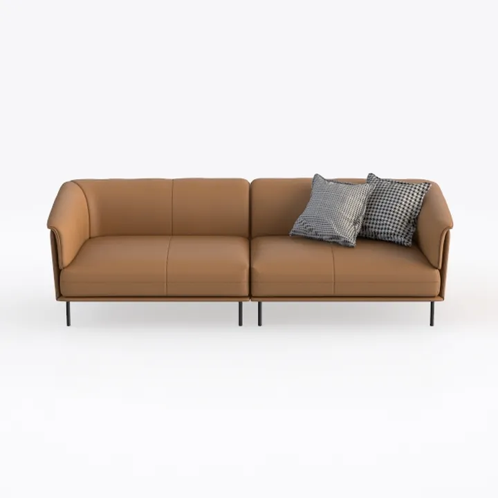 Modern Minimalist Tan Leather Metal Leg Sofa 3D Model