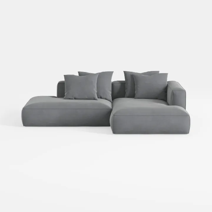 Minimalist Gray Fabric L Shaped Sectional Sofa 3D Model