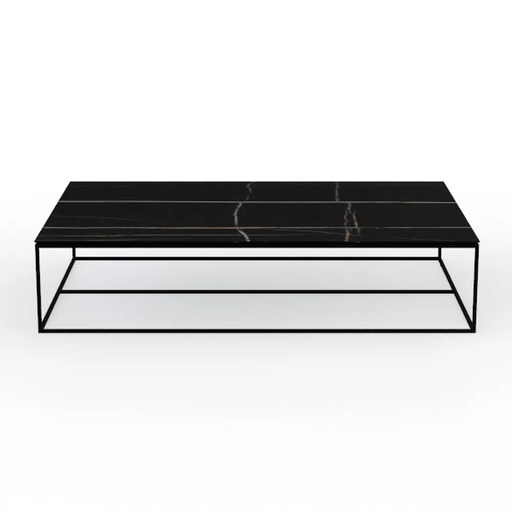 LVB Black Coffee Table, Metal Wood 2 Tier Center
