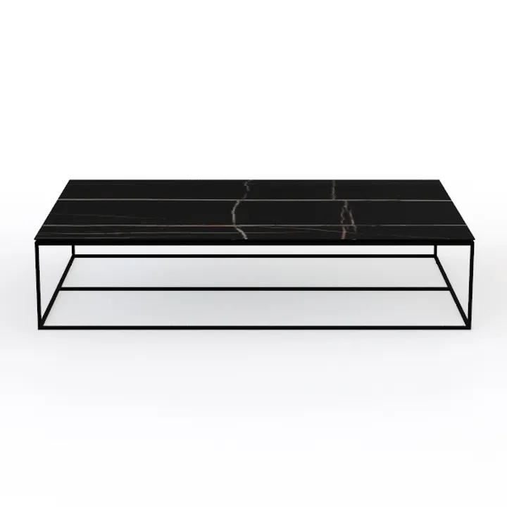 LVB Black Coffee Table, Metal Wood 2 Tier Center