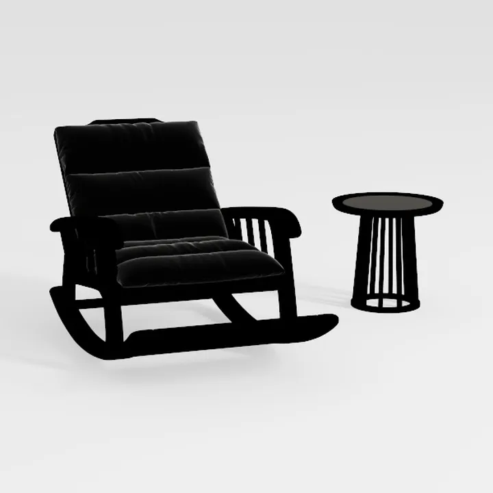 Minimalist Black Fabric Rocking Chair and Side Table 3D Model