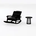 Minimalist Black Fabric Rocking Chair and Side Table 3D Model Left 45 Degree View
