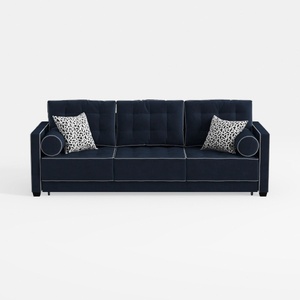 Navy Velvet Tufted Contemporary 3 Seat Sofa 3D Model