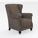 Striped Fabric Vintage Wingback Armchair 3D Model Right 45 Degree View