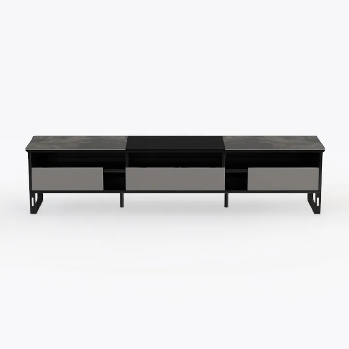 Modern Marble Top Black Metal TV Stand with Drawers 3D Model