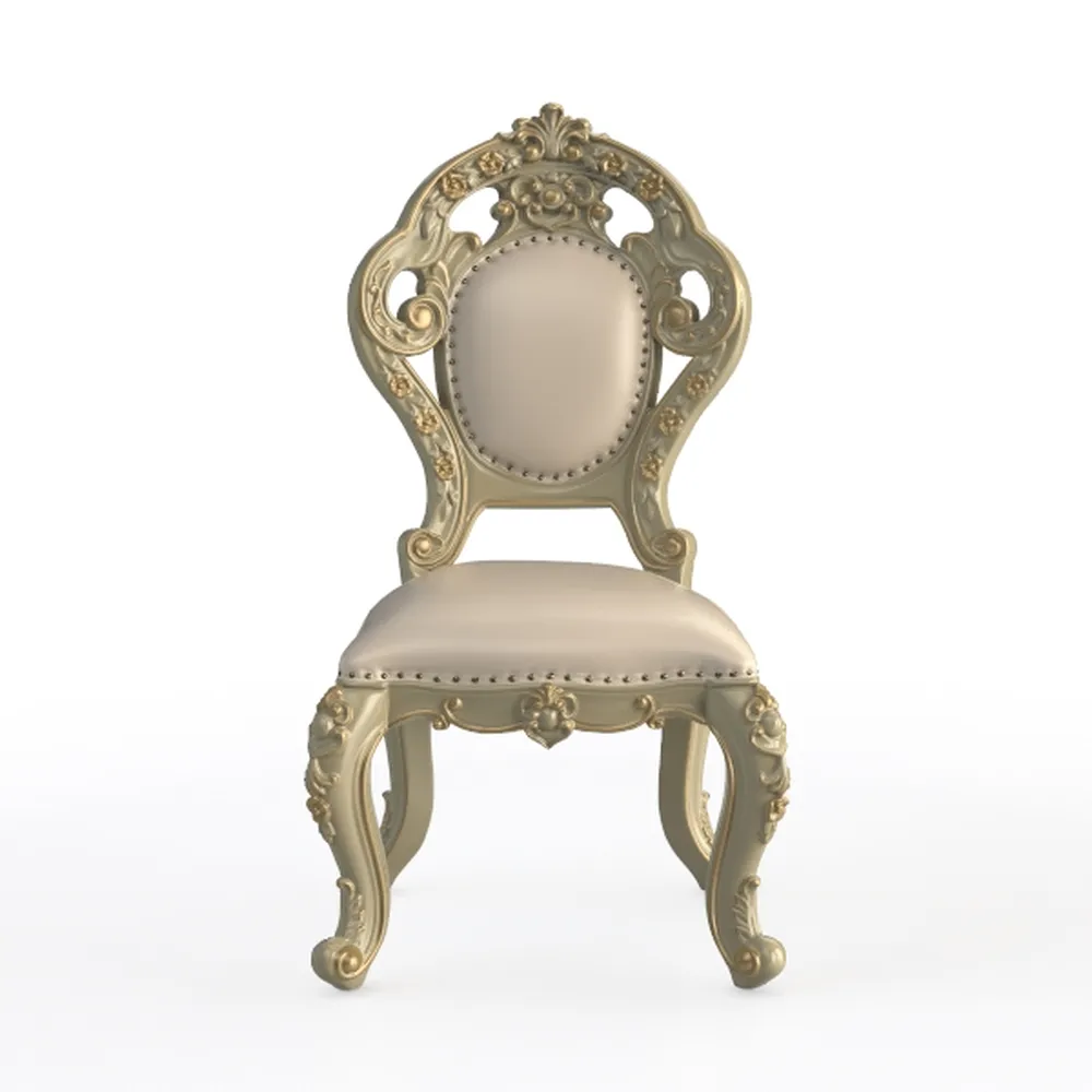 Ivory and Gold Side Chair with Tufted Back (Set of