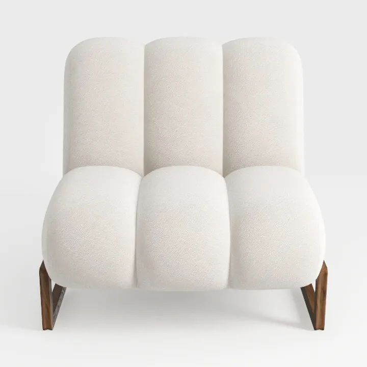 Minimalist Boucle Fabric Wooden Armchair 3D Model