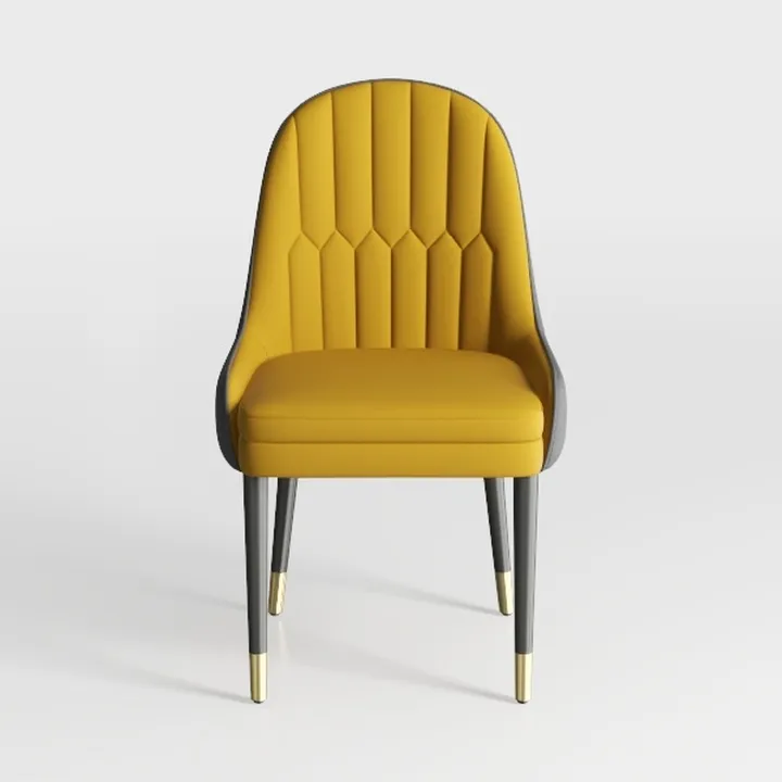Modern Yellow Velvet Upholstered Dining Chair With Gold Accent Legs 3D Model