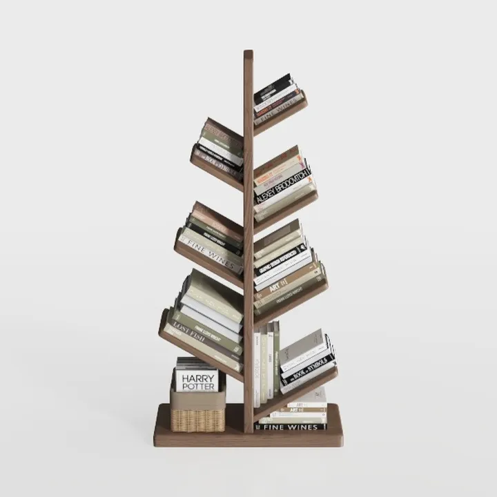 Minimalist Solid Wood Tree Shape Bookshelf 3D Model