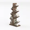 Minimalist Solid Wood Tree Shape Bookshelf 3D Model Left 45 Degree View