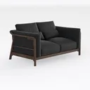 Modern Walnut Wood Black Fabric Loveseat Sofa 3D Model Right 45 Degree View
