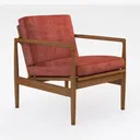 Mid Century Modern Velvet Solid Wood Armchair 3D Model Right 45 Degree View