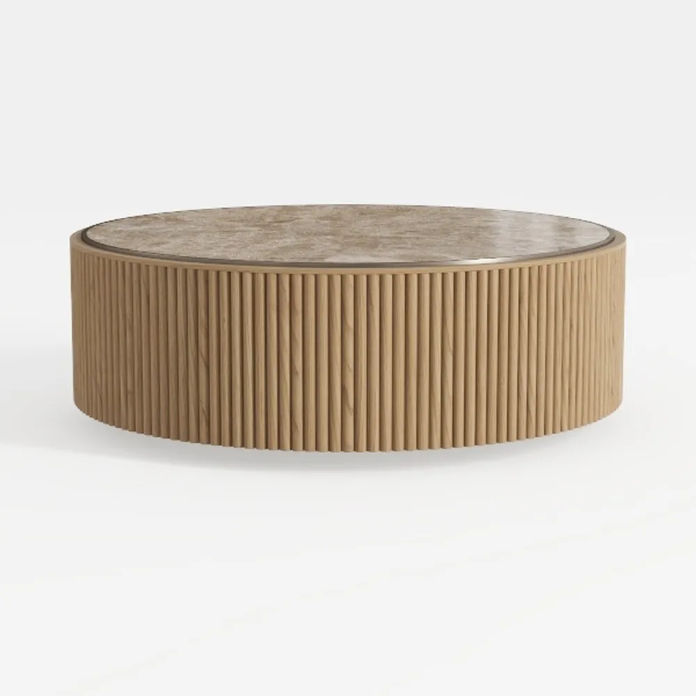 Round Coffee Table with Storage,Fluted Lift Up