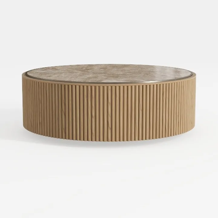 Round Coffee Table with Storage,Fluted Lift Up