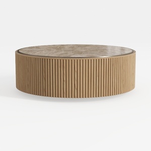 Round Coffee Table with Storage,Fluted Lift Up