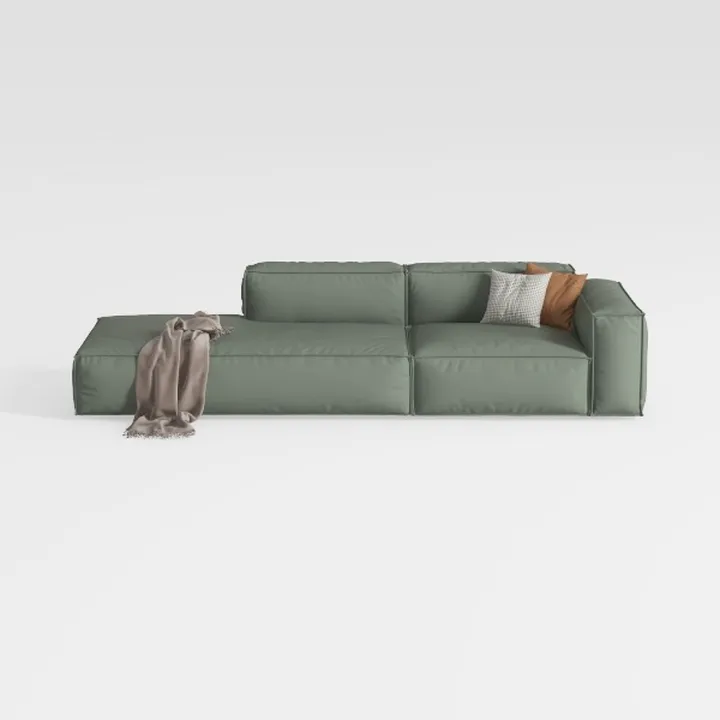 Minimalist Sage Green Fabric L Shaped Sectional Sofa 3D Model