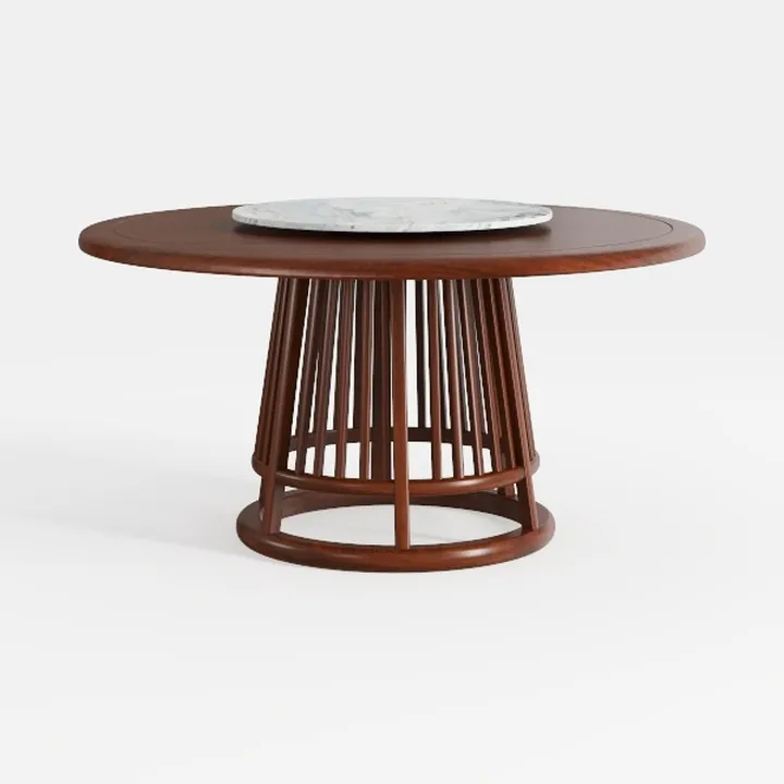 Modern Solid Wood Marble Top Round Dining Table 3D Model