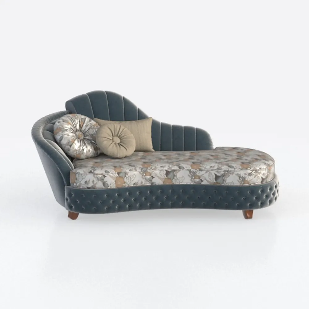 Blue Modern Tufted Velvet Chaise Lounge for Living