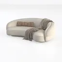 Minimalist Modern Fabric Curved Sofa with Throw Pillow and Blanket 3D Model Left 45 Degree View