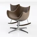 Modern Brown Leather Metal Base Swivel Lounge Chair 3D Model Left 45 Degree View