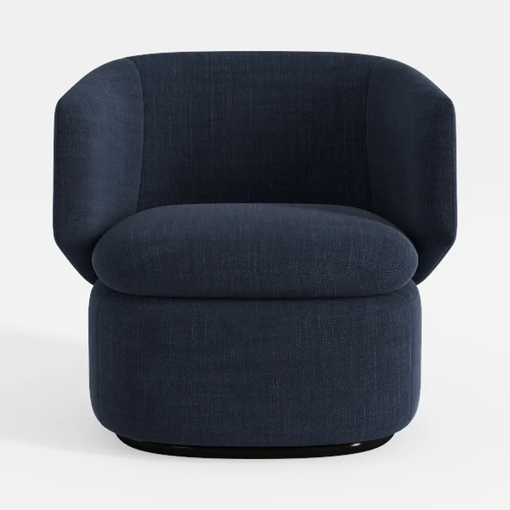 Minimalist Navy Fabric Upholstered Swivel Armchair 3D Model