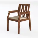 Minimalist Walnut Fabric Upholstered Armchair 3D Model Left 45 Degree View