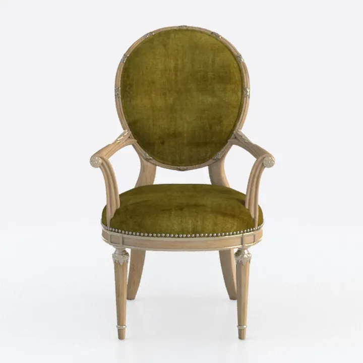French Vintage Velvet Solid Wood Oval Back Armchair 3D Model