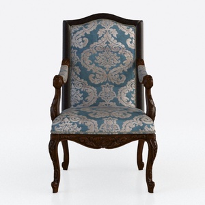 Vintage Carved Solid Wood Fabric Upholstered Armchair 3D Model