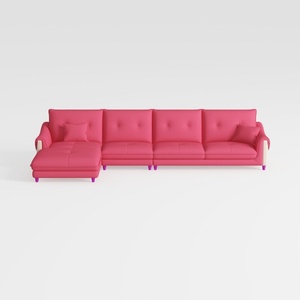 Modern Pink Fabric L Shaped Sectional Sofa 3D Model
