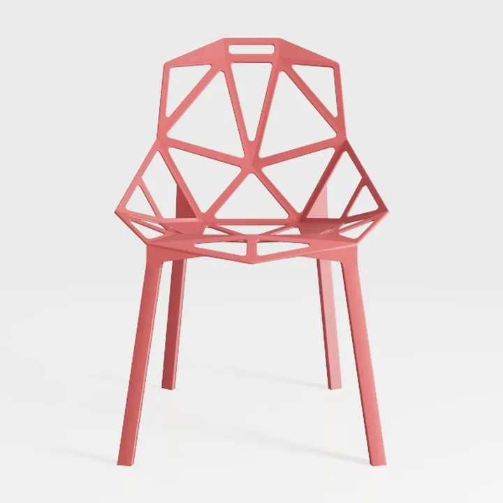 Modern Minimalist Pink Plastic Geometric Dining Chair 3D Model